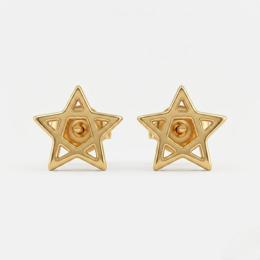 9K Gold Cutwork Star Second Stud Earrings