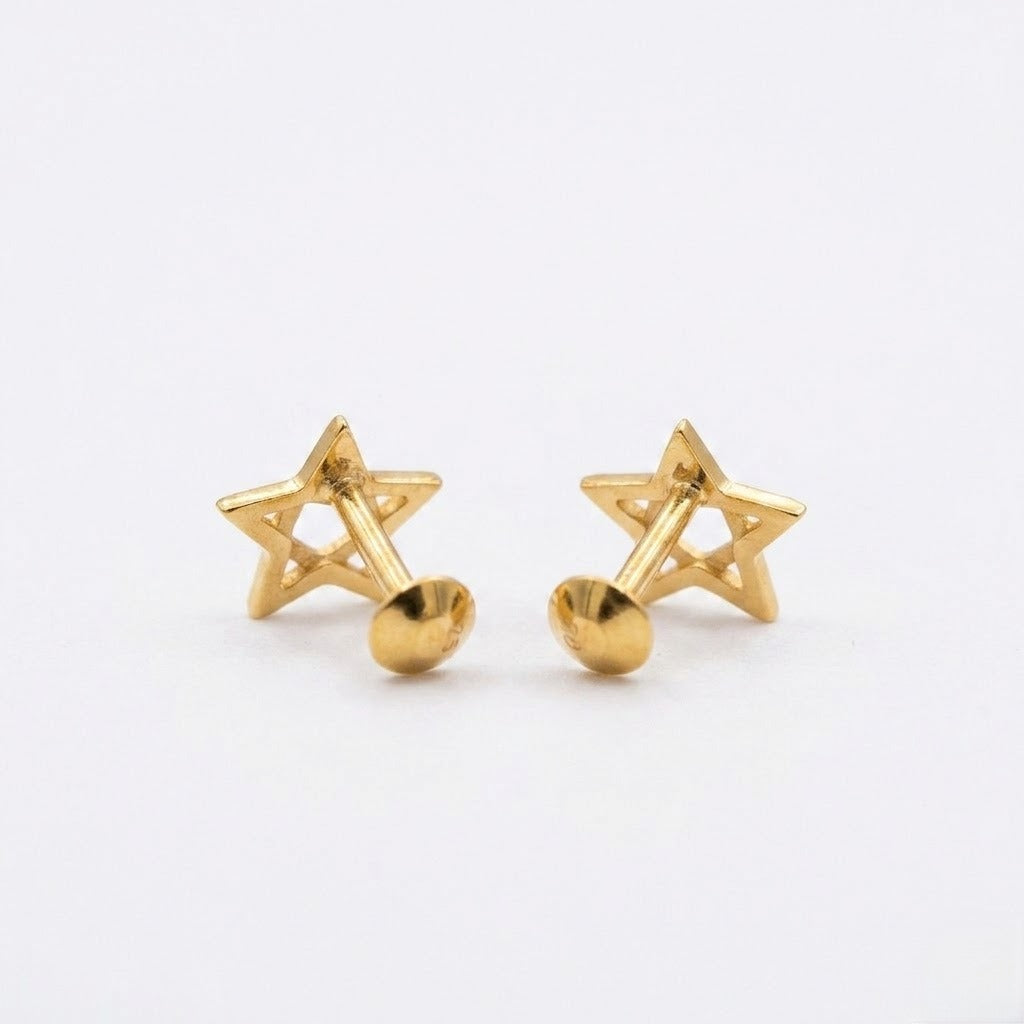 9K Gold Cutwork Star Second Stud Earrings