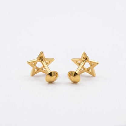 9K Gold Cutwork Star Second Stud Earrings