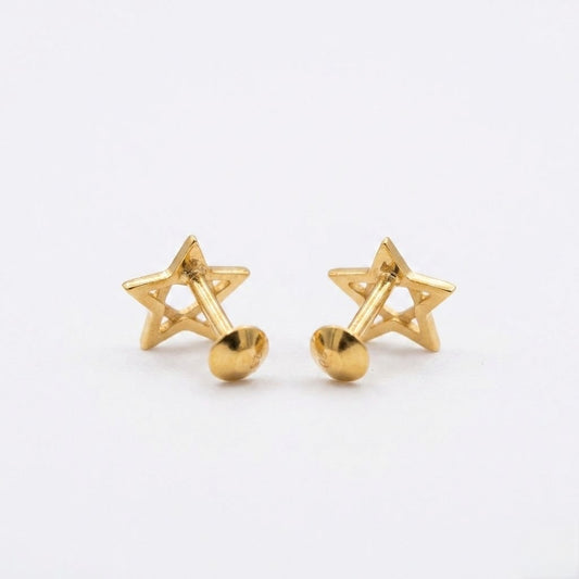 9K Gold Cutwork Star Second Stud Earrings