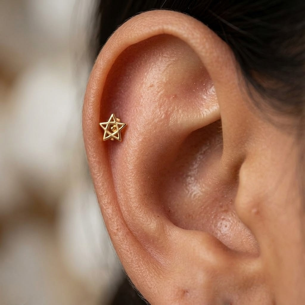 9K Gold Cutwork Star Second Stud Earrings