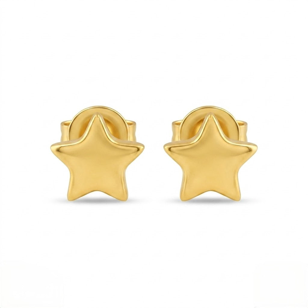 9K Gold Puffy Star Second Stud Earrings