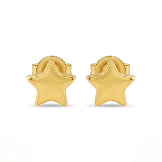 9K Gold Puffy Star Second Stud Earrings