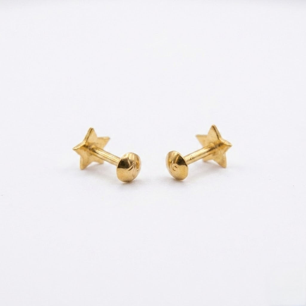 9K Gold Puffy Star Second Stud Earrings