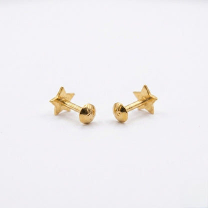 9K Gold Puffy Star Second Stud Earrings