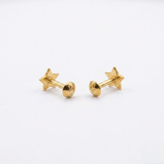 9K Gold Puffy Star Second Stud Earrings
