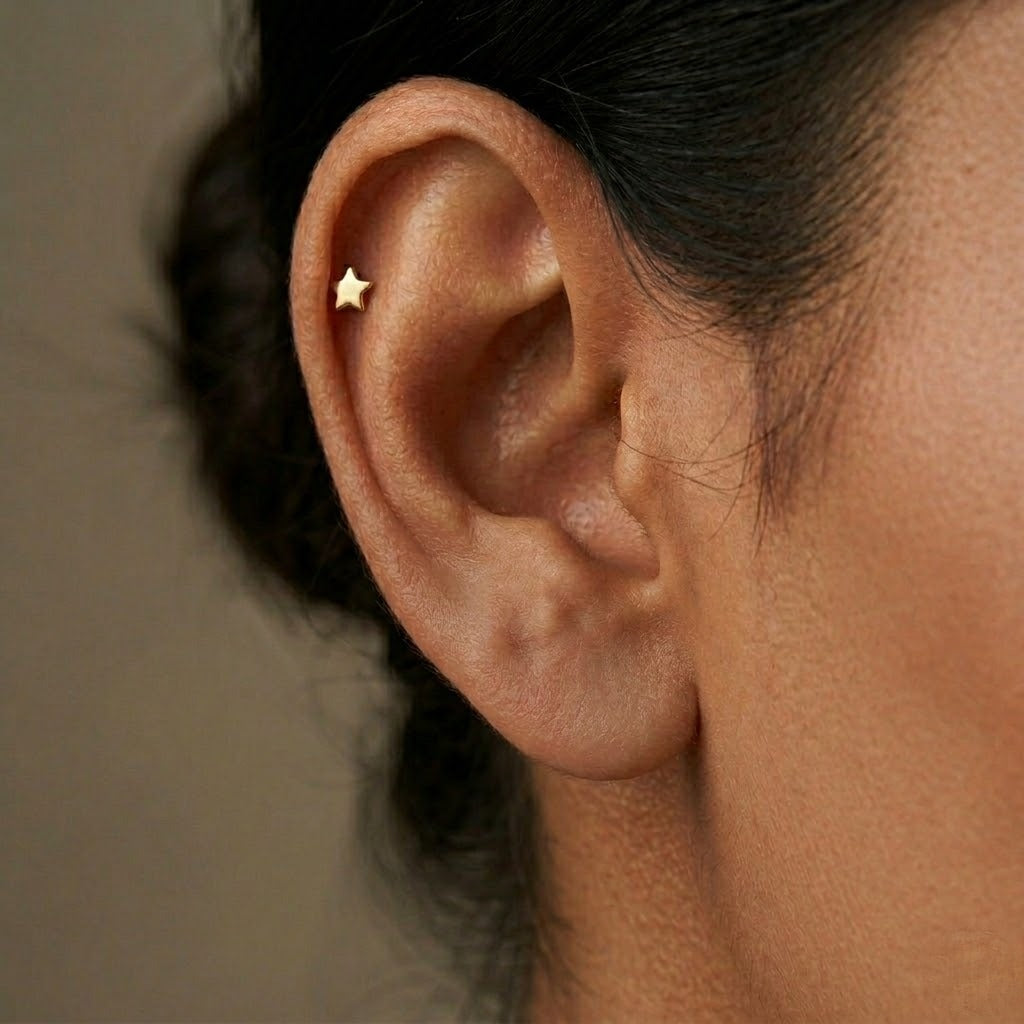 9K Gold Puffy Star Second Stud Earrings