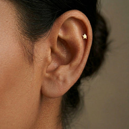 9K Gold Puffy Star Second Stud Earrings