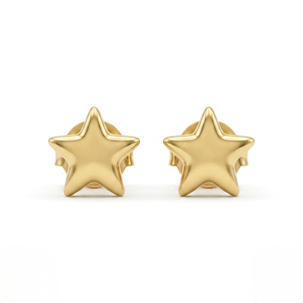 9K Gold Smooth Star Second Stud Earrings