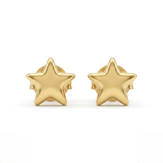 9K Gold Smooth Star Second Stud Earrings