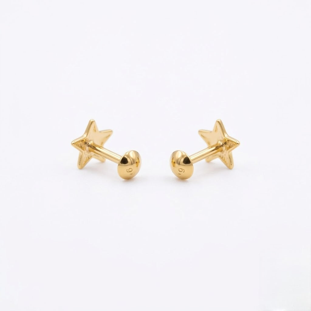 9K Gold Smooth Star Second Stud Earrings