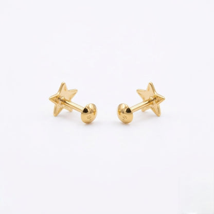 9K Gold Smooth Star Second Stud Earrings