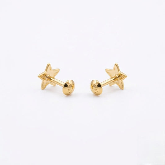9K Gold Smooth Star Second Stud Earrings