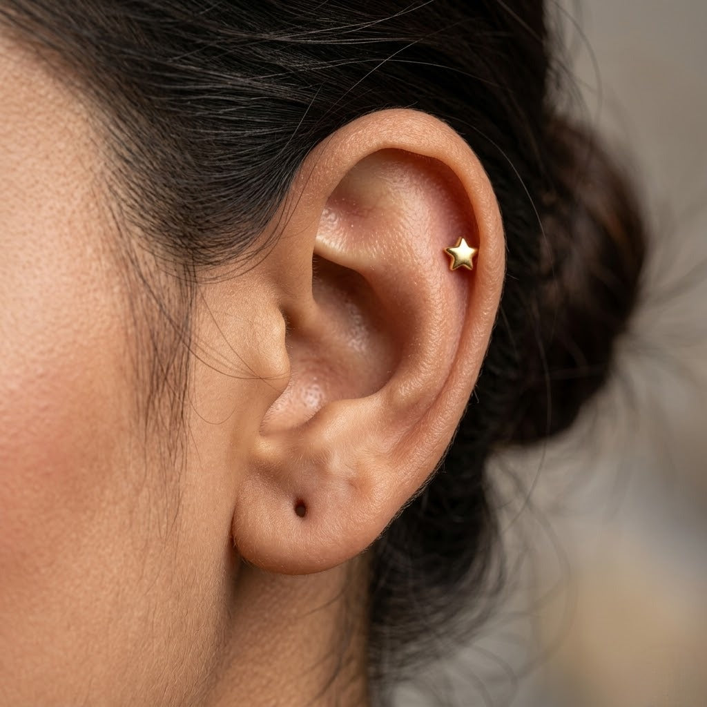 9K Gold Smooth Star Second Stud Earrings