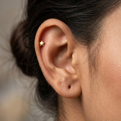 9K Gold Smooth Star Second Stud Earrings
