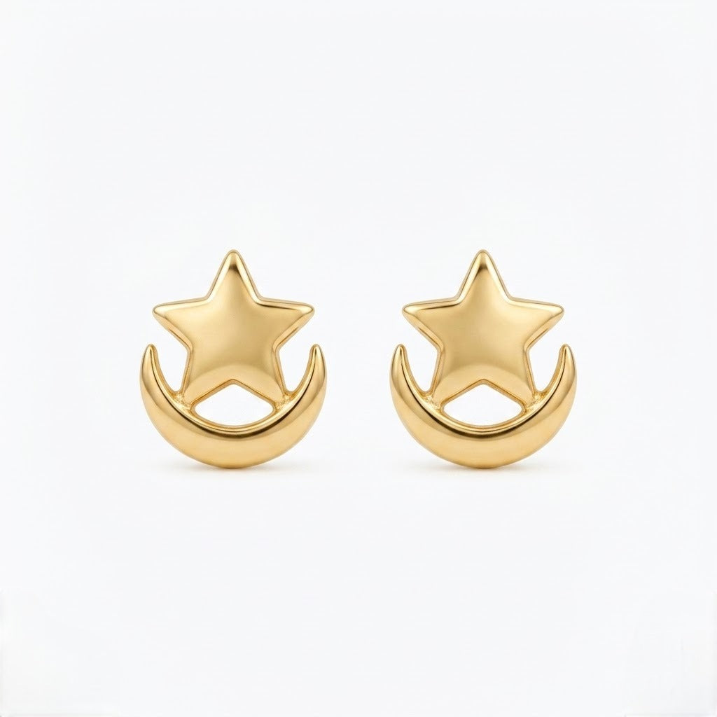 9K Gold Star Moonrise Second Stud Earrings