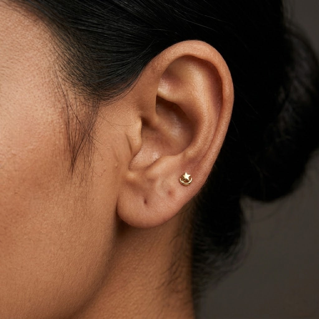 9K Gold Star Moonrise Second Stud Earrings
