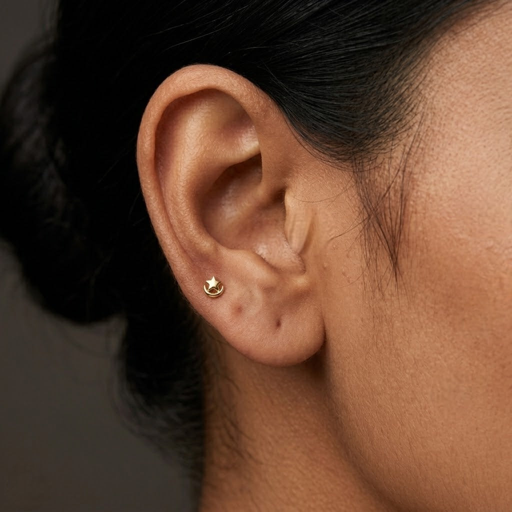 9K Gold Star Moonrise Second Stud Earrings