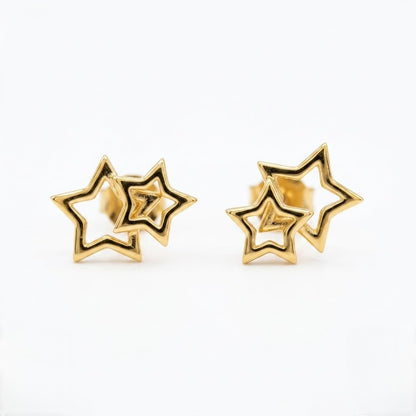 9K Gold Twin Outline Star Second Stud Earrings