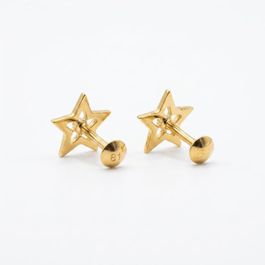 9K Gold Celestial Star Second Stud Earrings