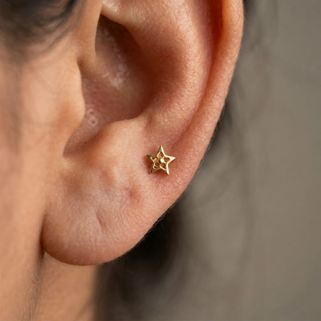 9K Gold Celestial Star Second Stud Earrings