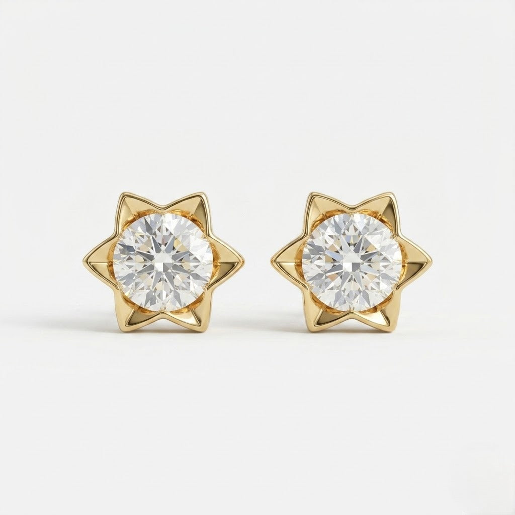9K Gold Radiant Star Solitaire Second Stud Earrings