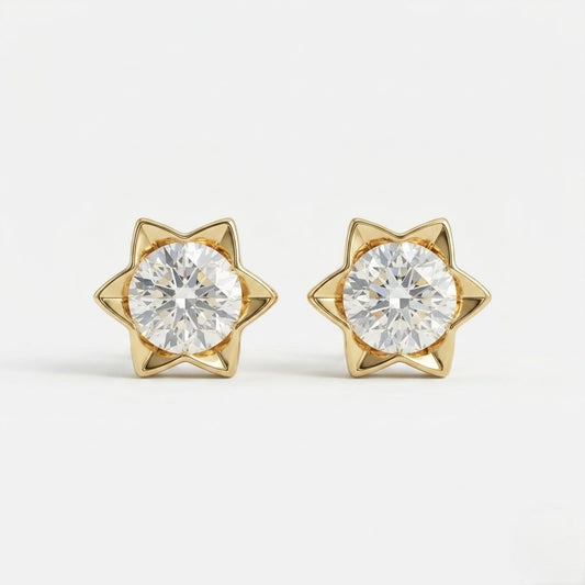 9K Gold Radiant Star Solitaire Second Stud Earrings