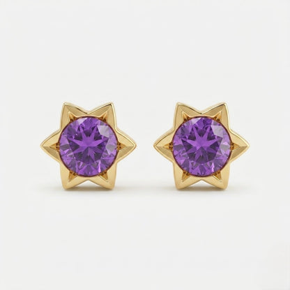 9K Gold Amethyst Starburst Second Stud Earrings
