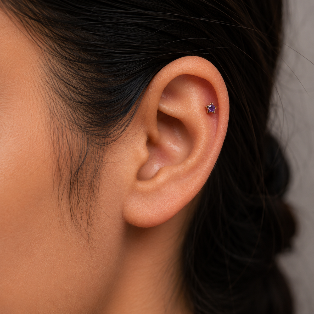 9K Gold Amethyst Starburst Second Stud Earrings