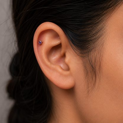 9K Gold Amethyst Starburst Second Stud Earrings