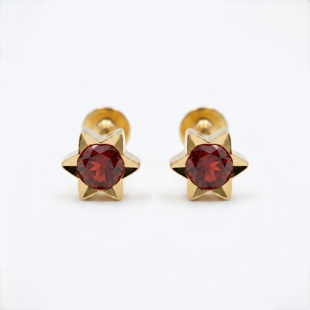 9K Gold Ruby Star Mini Second Stud Earrings