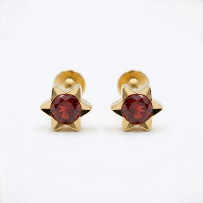 9K Gold Ruby Star Mini Second Stud Earrings