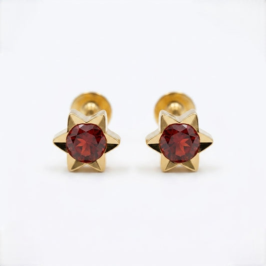 9K Gold Ruby Star Mini Second Stud Earrings