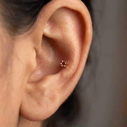 9K Gold Ruby Star Mini Second Stud Earrings