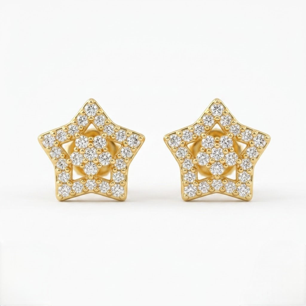 9K Gold Crystal Star Mandala Second Stud Earrings