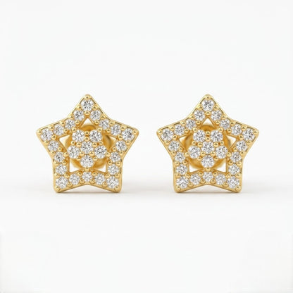 9K Gold Crystal Star Mandala Second Stud Earrings