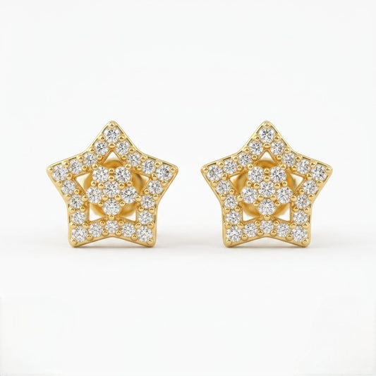 9K Gold Crystal Star Mandala Second Stud Earrings