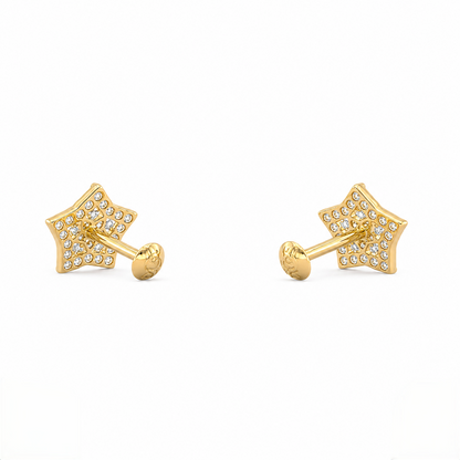 9K Gold Crystal Star Mandala Second Stud Earrings