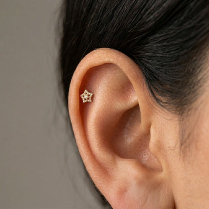 9K Gold Crystal Star Mandala Second Stud Earrings