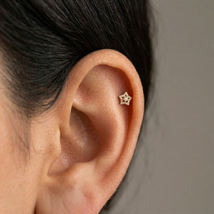 9K Gold Crystal Star Mandala Second Stud Earrings