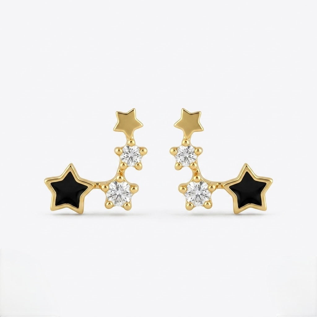 9K Gold Black Star Constellation Second Stud Earrings