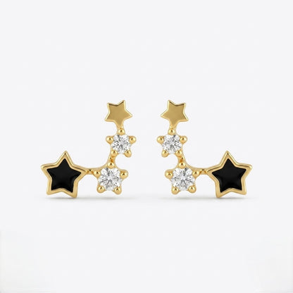 9K Gold Black Star Constellation Second Stud Earrings