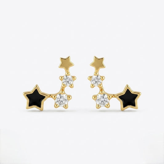 9K Gold Black Star Constellation Second Stud Earrings