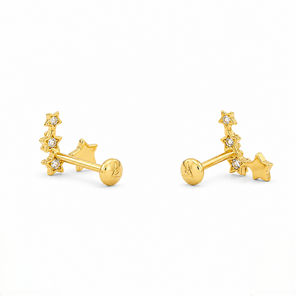 9K Gold Black Star Constellation Second Stud Earrings