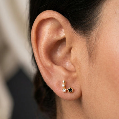 9K Gold Black Star Constellation Second Stud Earrings