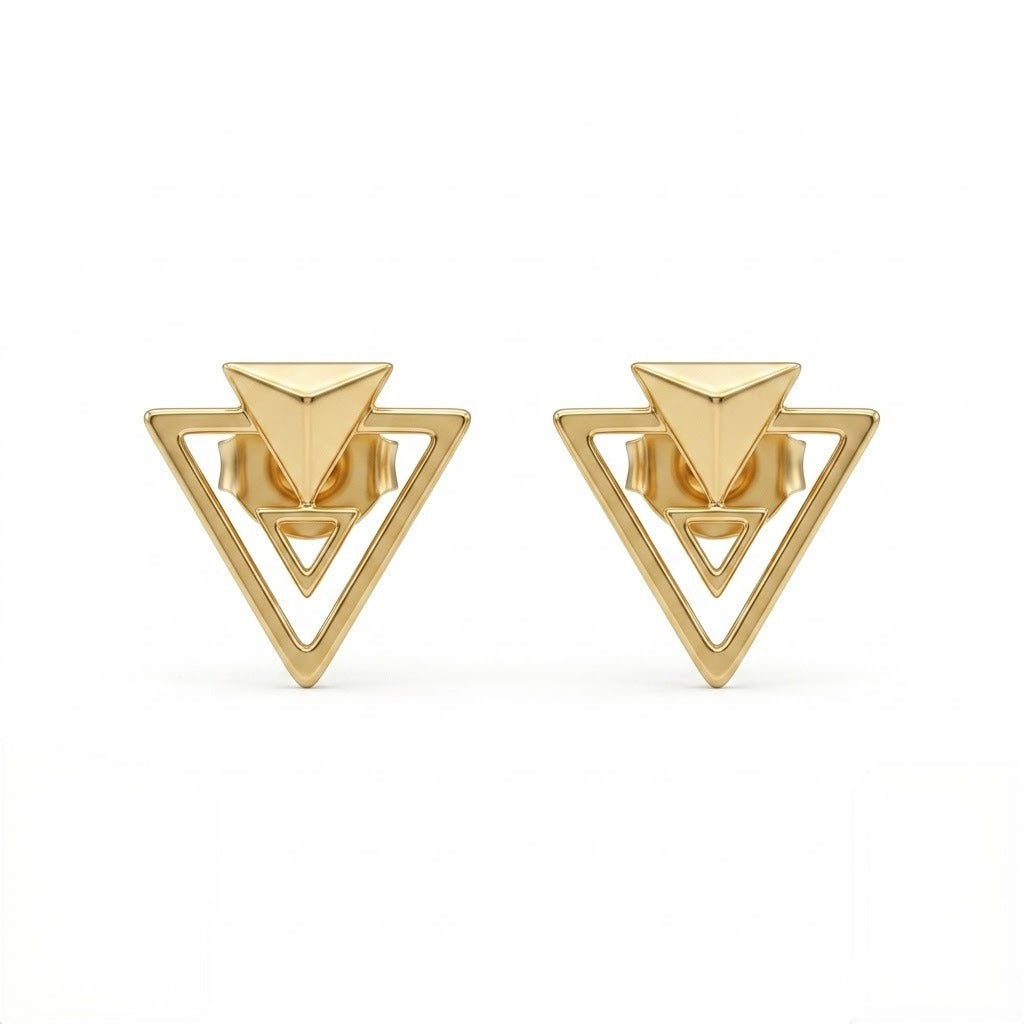 9K Gold Geo Pyramid Second Stud Earrings