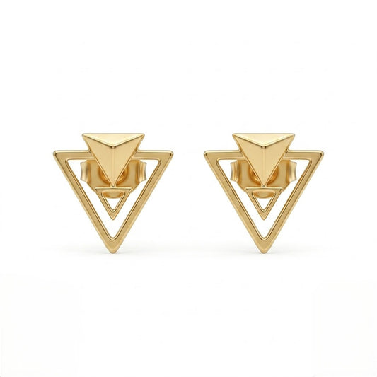9K Gold Geo Pyramid Second Stud Earrings