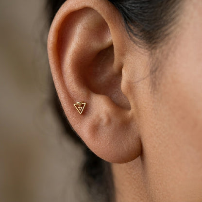 9K Gold Geo Pyramid Second Stud Earrings