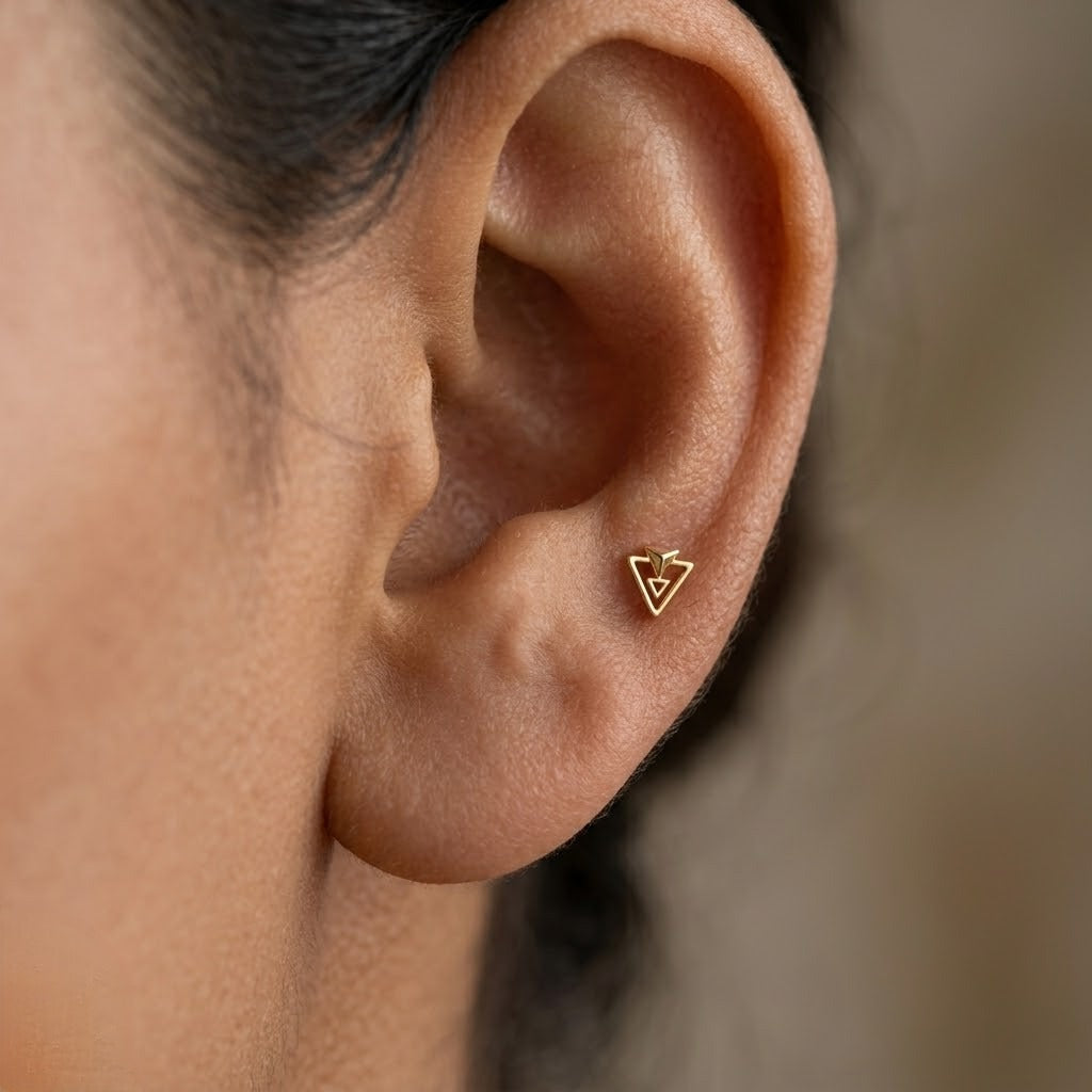 9K Gold Geo Pyramid Second Stud Earrings