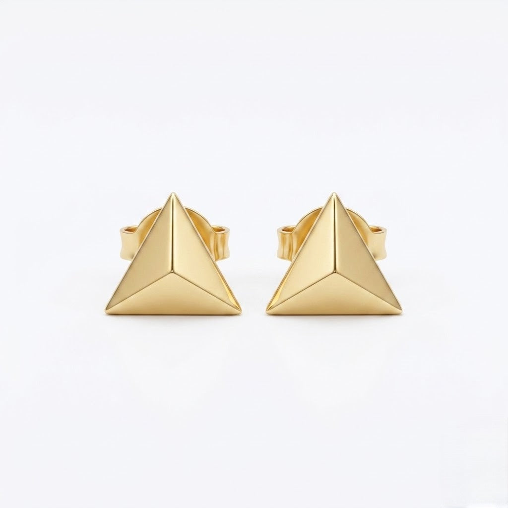 9K Gold Pyramid Shield Second Stud Earrings